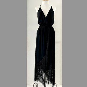 Rare NWT Nasty Gal PROM black Flapper long fringe Tassel Maxi dress size S Y2K